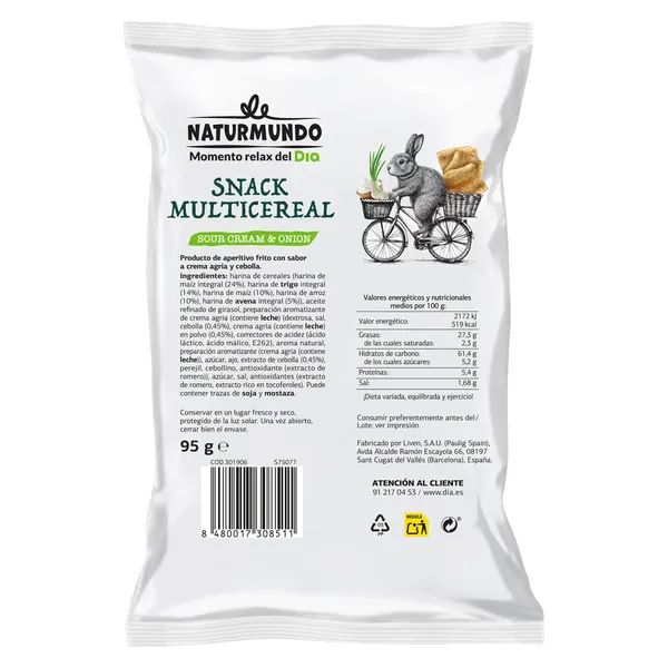 Snack multicereal sour cream & onion Dia Naturmundo 95 g 3