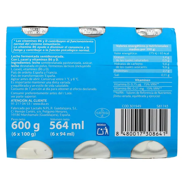 L-Casei natural Dia pack 6 x 100 g 3