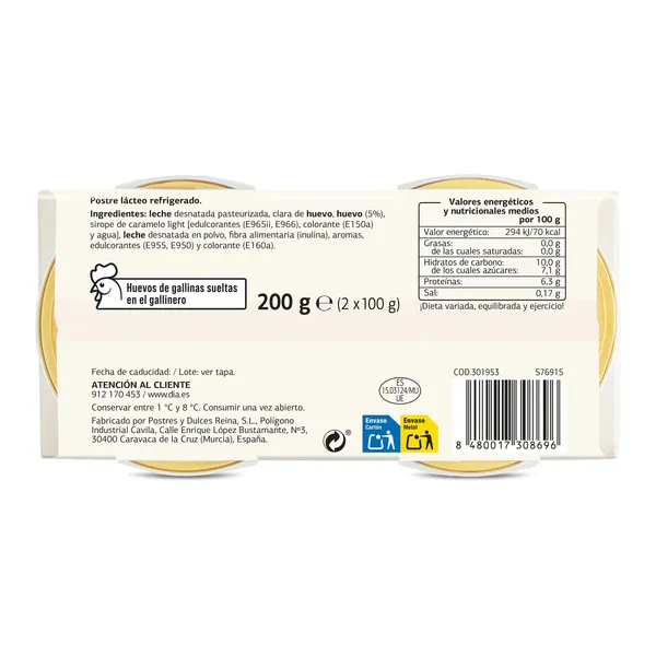 Flan de huevo doble 0% Caprichoso Dia pack 2 x 100 g 4