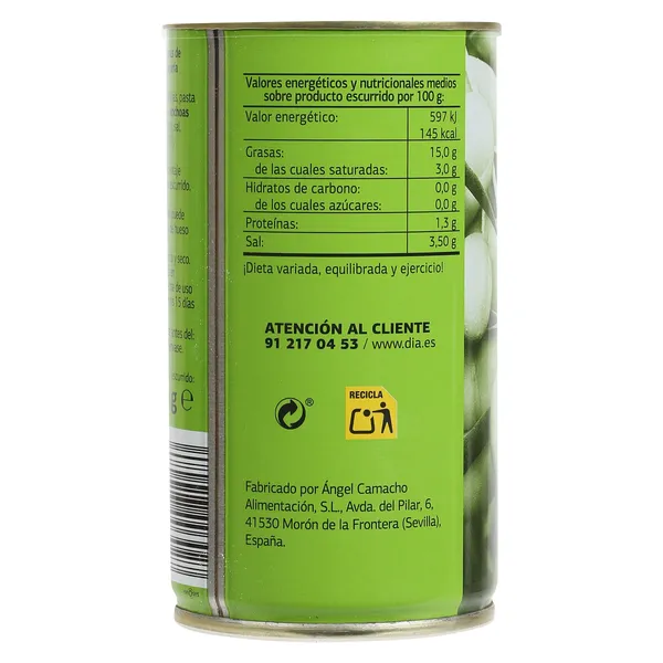 Aceitunas rellenas de anchoa Dia Vegecampo lata 150 g 2