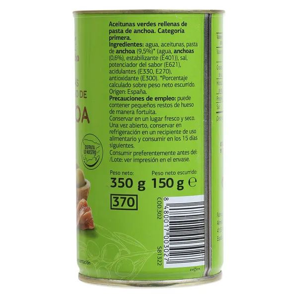 Aceitunas rellenas de anchoa Dia Vegecampo lata 150 g 3