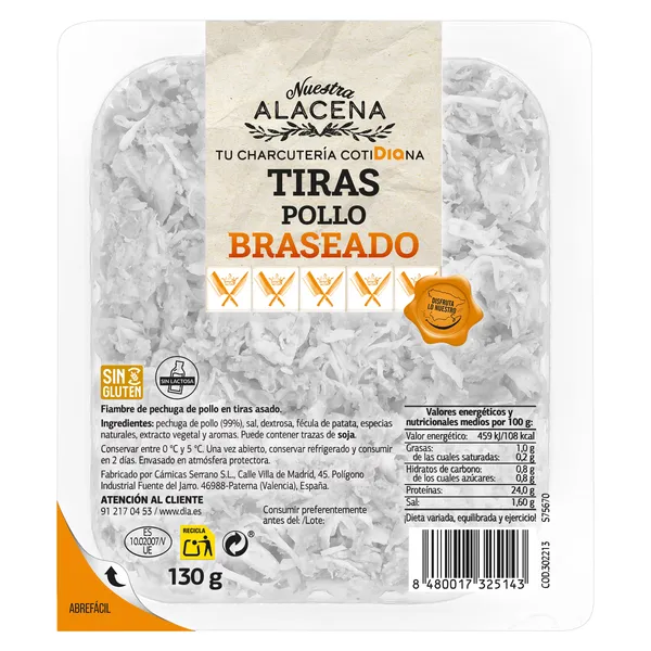 Tiras de pollo braseado Dia Nuestra Alacena 130 g 4