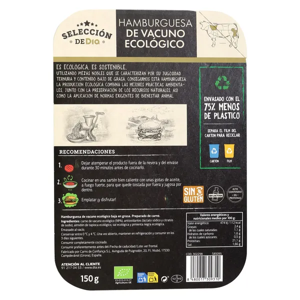 Burger de vacuno ecólogico baja en grasa Selección de Dia 150 g 4