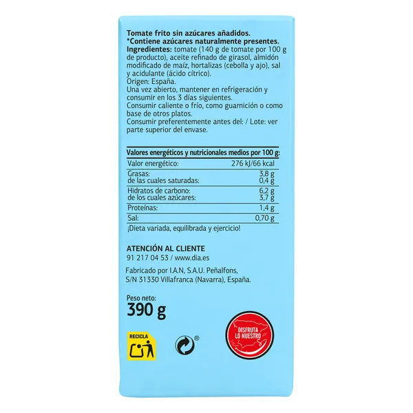 Tomate frito 0% azúcares añadidos Dia Vegecampo 390 g 4