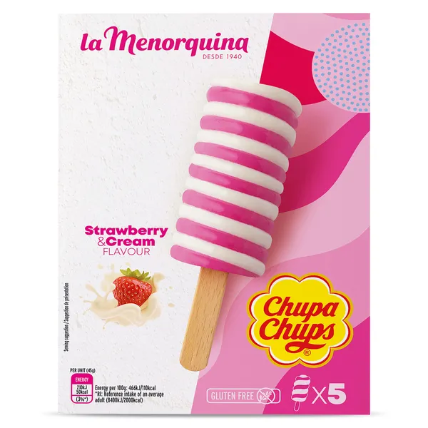 Helado sabor fresa y crema 5 unidades Chupa Chups caja 225 g 2