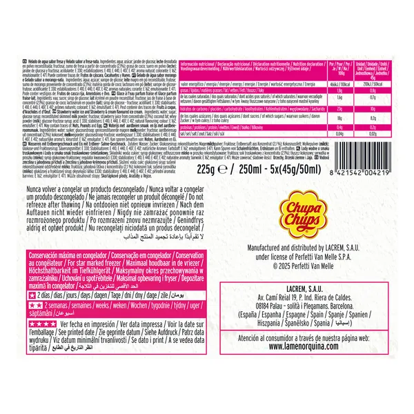 Helado sabor fresa y crema 5 unidades Chupa Chups caja 225 g 3