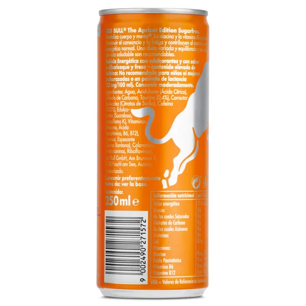 Bebida energética sabor albaricoque sin azúcar Red bull lata 250 ml 2