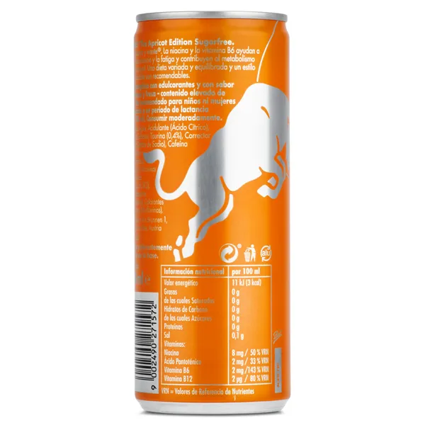 Bebida energética sabor albaricoque sin azúcar Red bull lata 250 ml 3