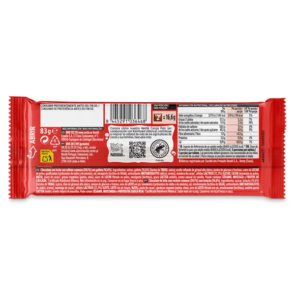 Chocolate con leche con relleno cremoso y galletas María Nestlé Extrafino 83 g 3