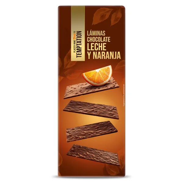 Láminas de chocolate con leche y naranja Temptation de Dia caja 100 g 2
