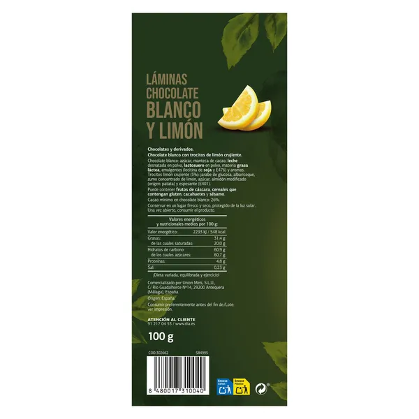 Láminas de chocolate blanco y trocitos de limón Temptation de Dia caja 100 g 3