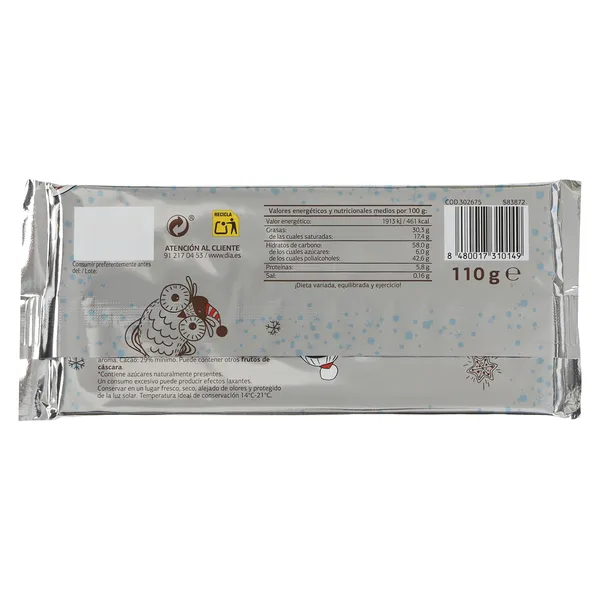 Turrón crujiente de chocolate sin azúcares añadidos Dulce Noel Dia bolsa 110 g 2