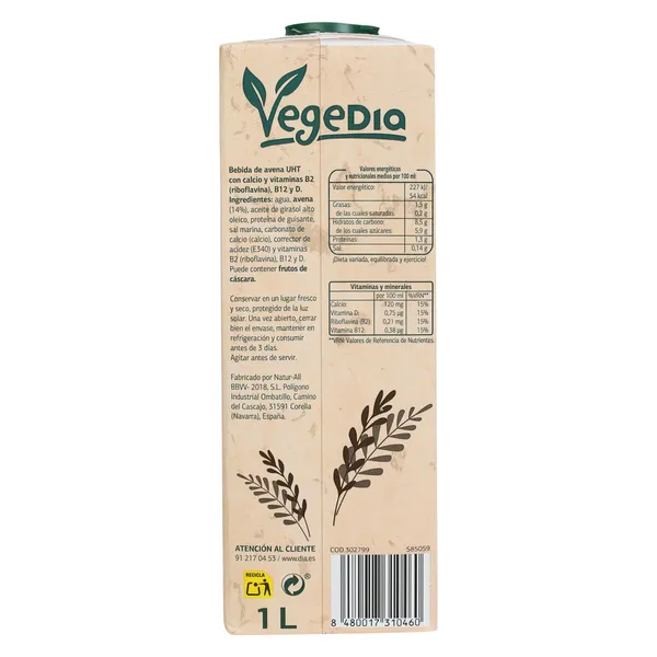 Bebida de avena barista Vegedia brik 1 l 5
