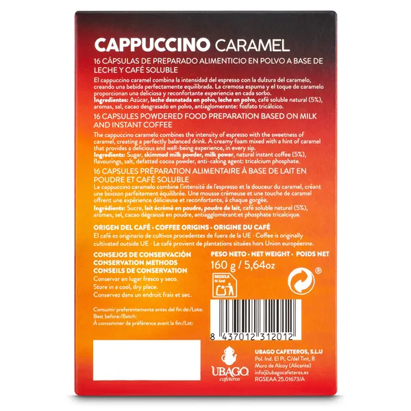 Cápsulas de café cappuccino con aroma a caramelo Ubago 16 unidades 4