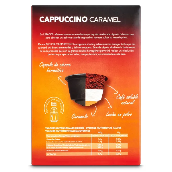 Cápsulas de café cappuccino con aroma a caramelo Ubago 16 unidades 5