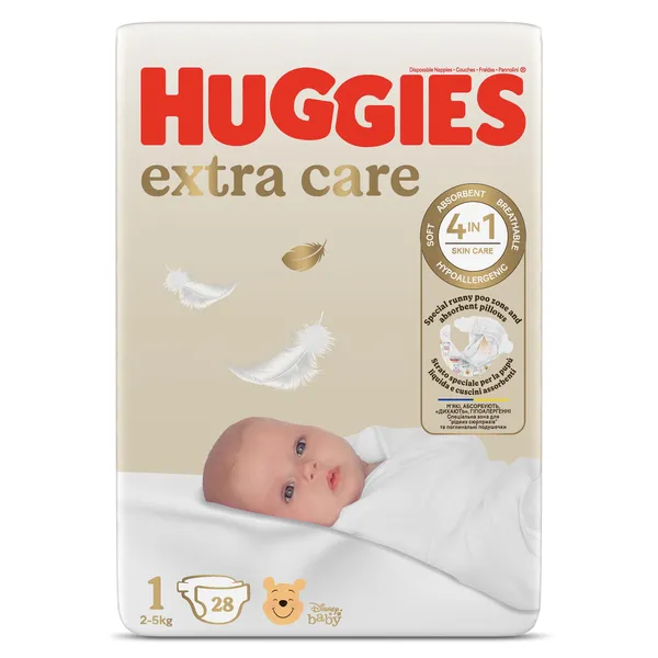 Pañales para recién nacido 2-5 kgs talla 1 Huggies Extra Care bolsa 28 unidades 2