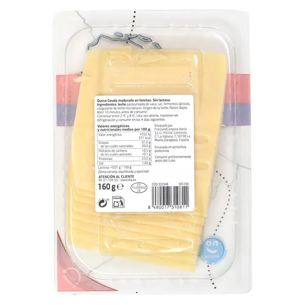 Queso gouda sin lactosa Dia Selección Mundial 160 g 2