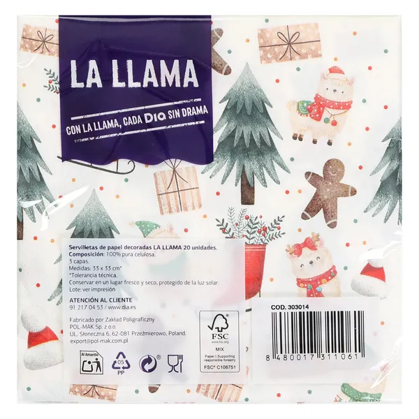 Servilletas Navidad 3 capas La Llama Dia bolsa 20 unidades 4