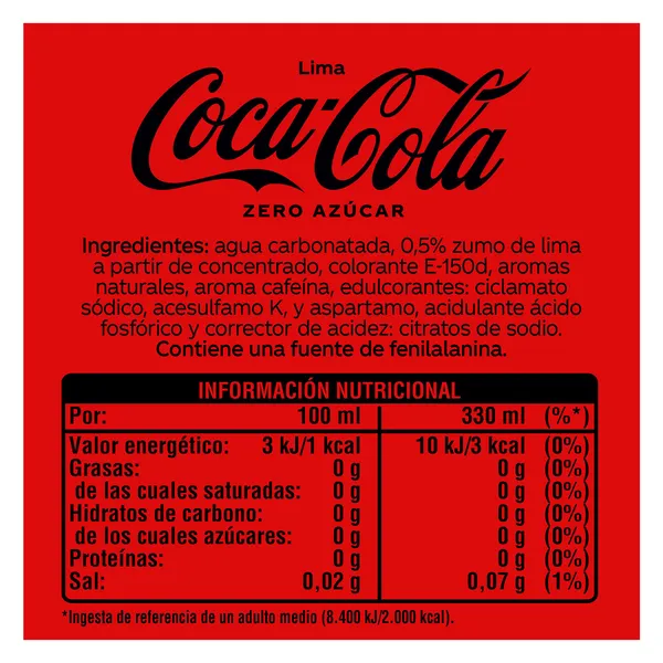 Coca-Cola zero azúcar lima 330 ml 3
