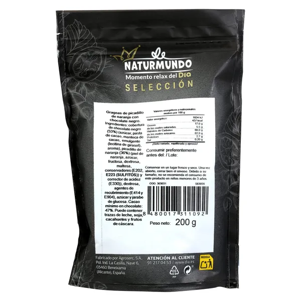 Naranja con chocolate negro Naturmundo de Dia bolsa 200 g 2