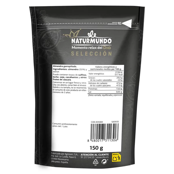 Almendras garrapiñadas Naturmundo de Dia bolsa 150 g 2