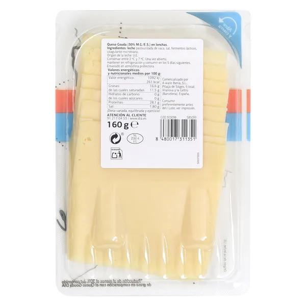 Queso gouda light Dia Selección Mundial 160 g 2