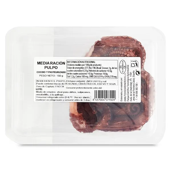 Media ración de pulpo cocido Embumar bandeja 150 g 2