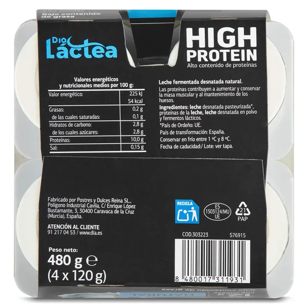 Postre lácteo natural alto en proteína Dia Láctea pack 4 x 120 g 3