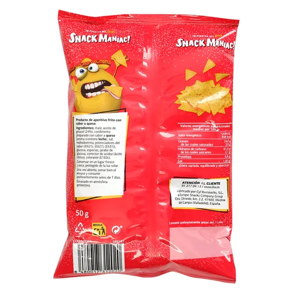 Nachos sabor queso tex-mex Snack Maniac de Dia bolsa 50 g 2