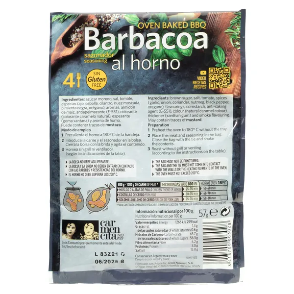 Sazonador barbacoa al horno con bolsa Carmencita sobre 57 g 2