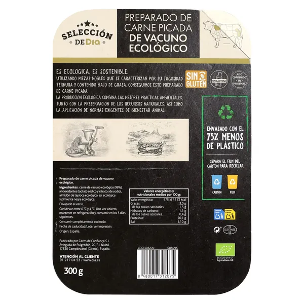 Preparado de carne picada de vacuno ecológico Selección de Dia bandeja 300 g 3