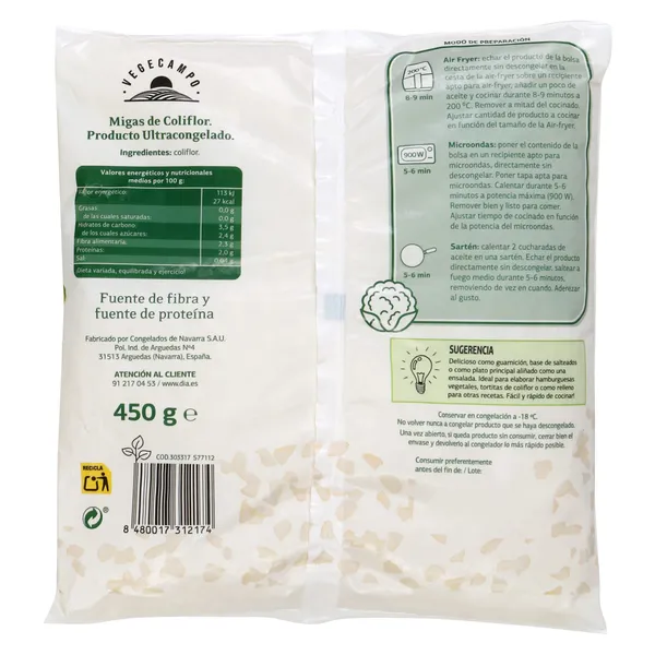 Arroz de coliflor Dia Vegecampo 450 g 2