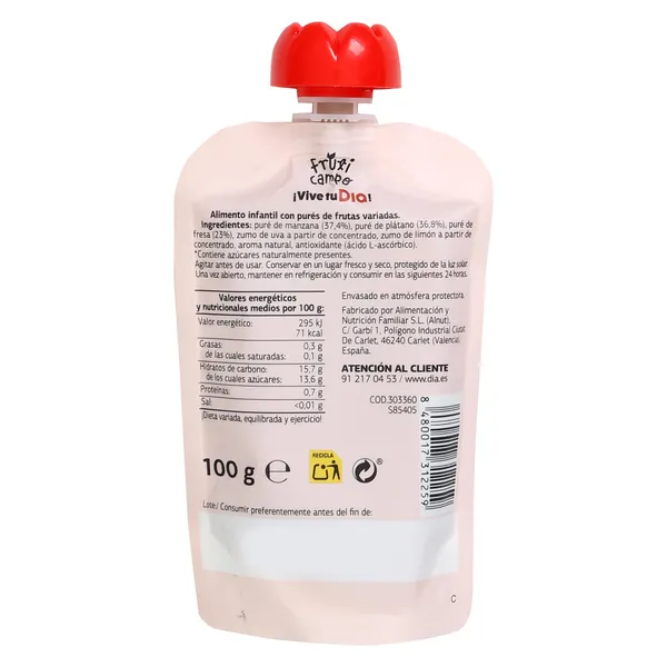 Alimento infantil con puré de fresa y plátano Dia Fruticampo 100 g 3