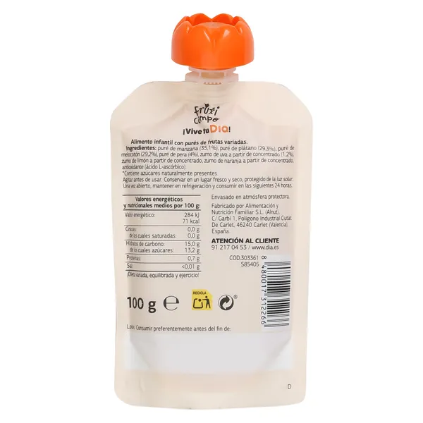Alimento infantil con puré de fruta variada Dia Fruticampo bolsa 100 g 2