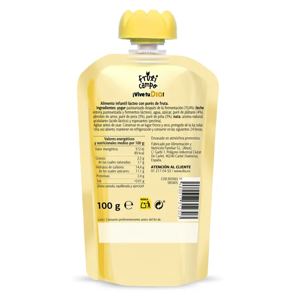 Alimento infantil lácteo con puré de frutas Fruticampo de Dia bolsa 100 g 2