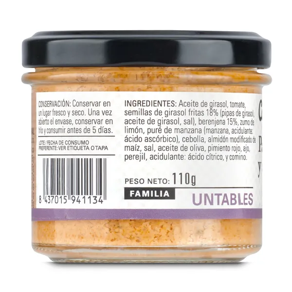 Paté vegetal de berenjena con semillas girasol Carlota Natural frasco 110 g 3