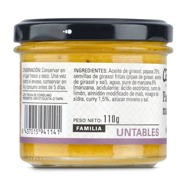 Paté vegetal de papaya, manzana y curry Carlota Natural frasco 110 g 3