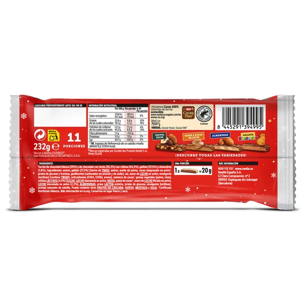 Turrón de chocolate blanco con relleno de galleta Filipinos Nestlé Extrafino bolsa 230 g 2