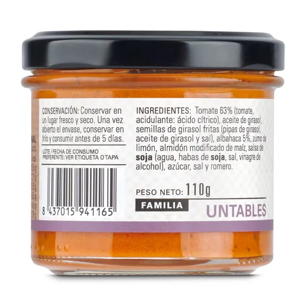Paté vegetal de tomate y albahaca Carlota Natural frasco 110 g 3