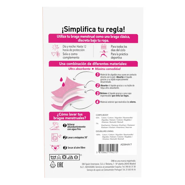 Braga menstrual lavable talla 44/46 Dim caja 1 unidad 3
