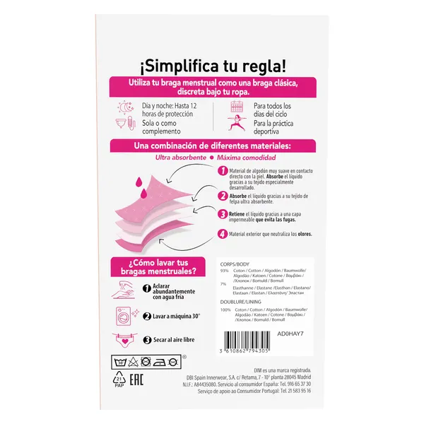 Braga menstrual lavable talla 48/50 Dim caja 1 unidad 3