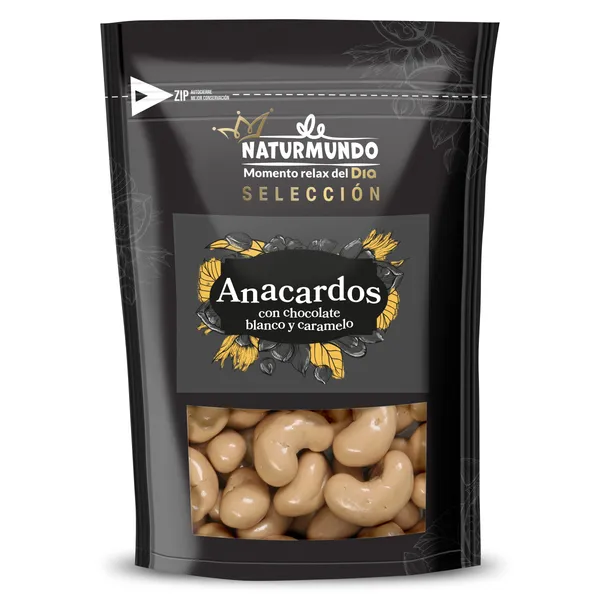 Anacardos recubiertos con chocolate blanco y caramelo Naturmundo de Dia bolsa 150 g
