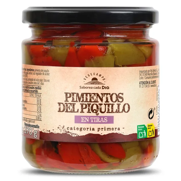Pimientos del piquillo rojo y verde en tiras Dia Vegecampo 275 g 2