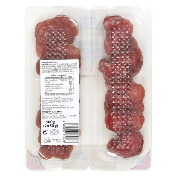 Longaniza payés extra Nuestra Alacena de Dia bandeja 2 x 50 g 2