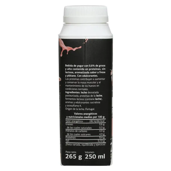 Bebida de yogur sabor fresa y plátano alta en proteínas Dia Láctea 250 ml 4