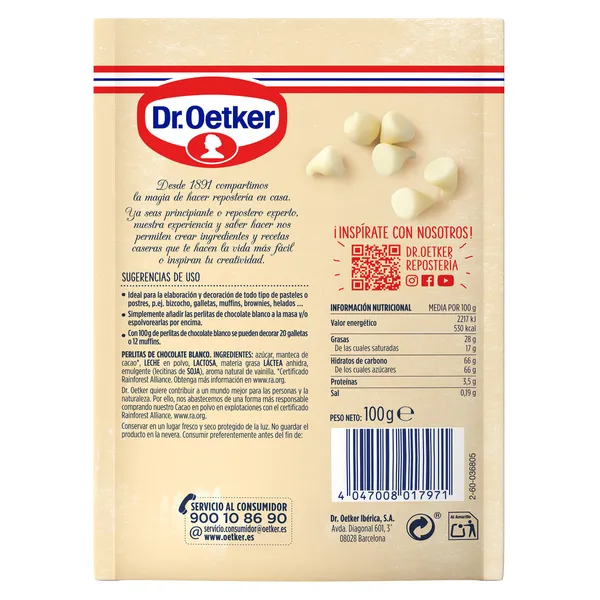 Perlitas de chocolate blanco Dr. Oetker bolsa 100 g 3