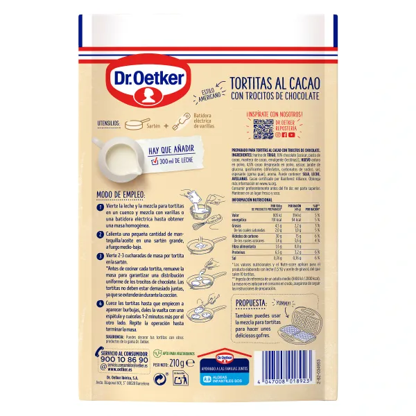 Preparado para tortitas al cacao con chocolate Dr. Oetker bolsa 210 g 2