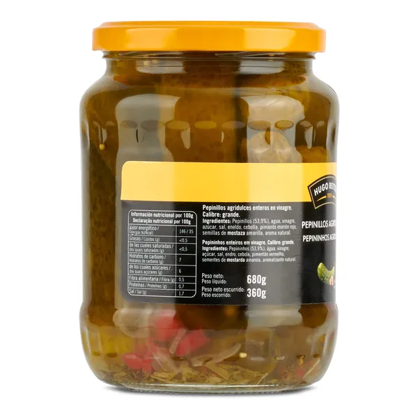 Pepinillos agridulces Hugo reitzel frasco 360 g 2