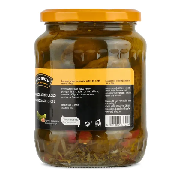 Pepinillos agridulces Hugo reitzel frasco 360 g 3