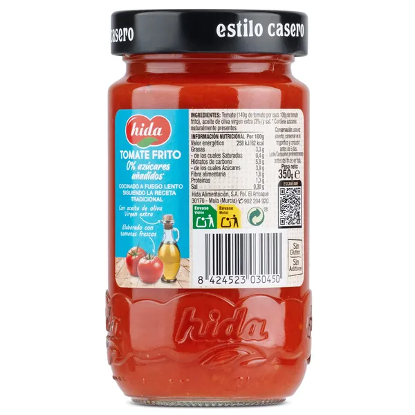Tomate frito 0% azúcares añadidos Hida 350 g 3